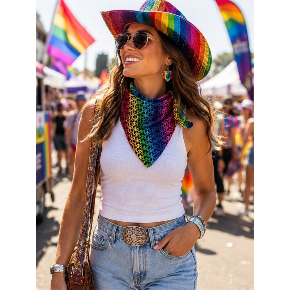Rainbow Striped Cowboy Hat Colorful Felt Pride Western Costume One Size Festival